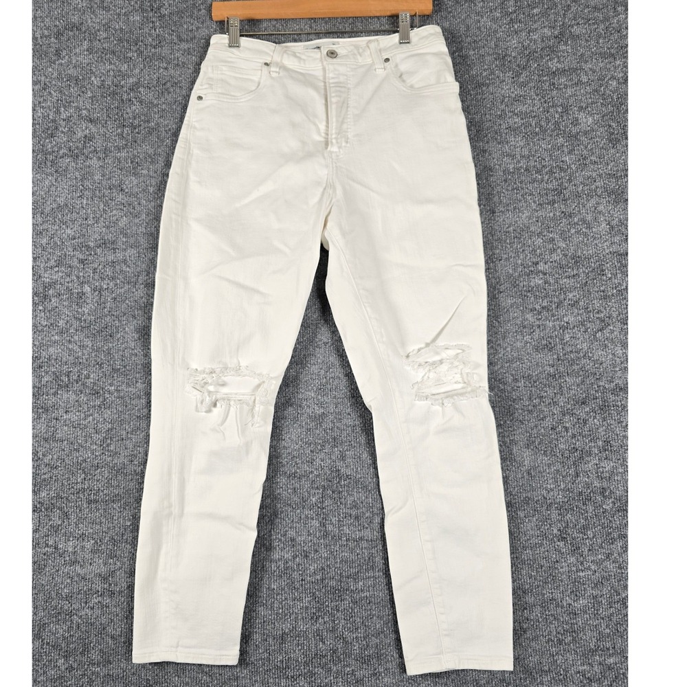 Abercrombie Fitch Curve Love Super Skinny Ankle‎ Jeans White Distressed Sz 30x10